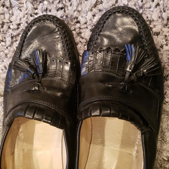 Johnston Murphy Domani Mens 11 Black Leather Wingtip Tassel Loafers Shoes Italy main image 4